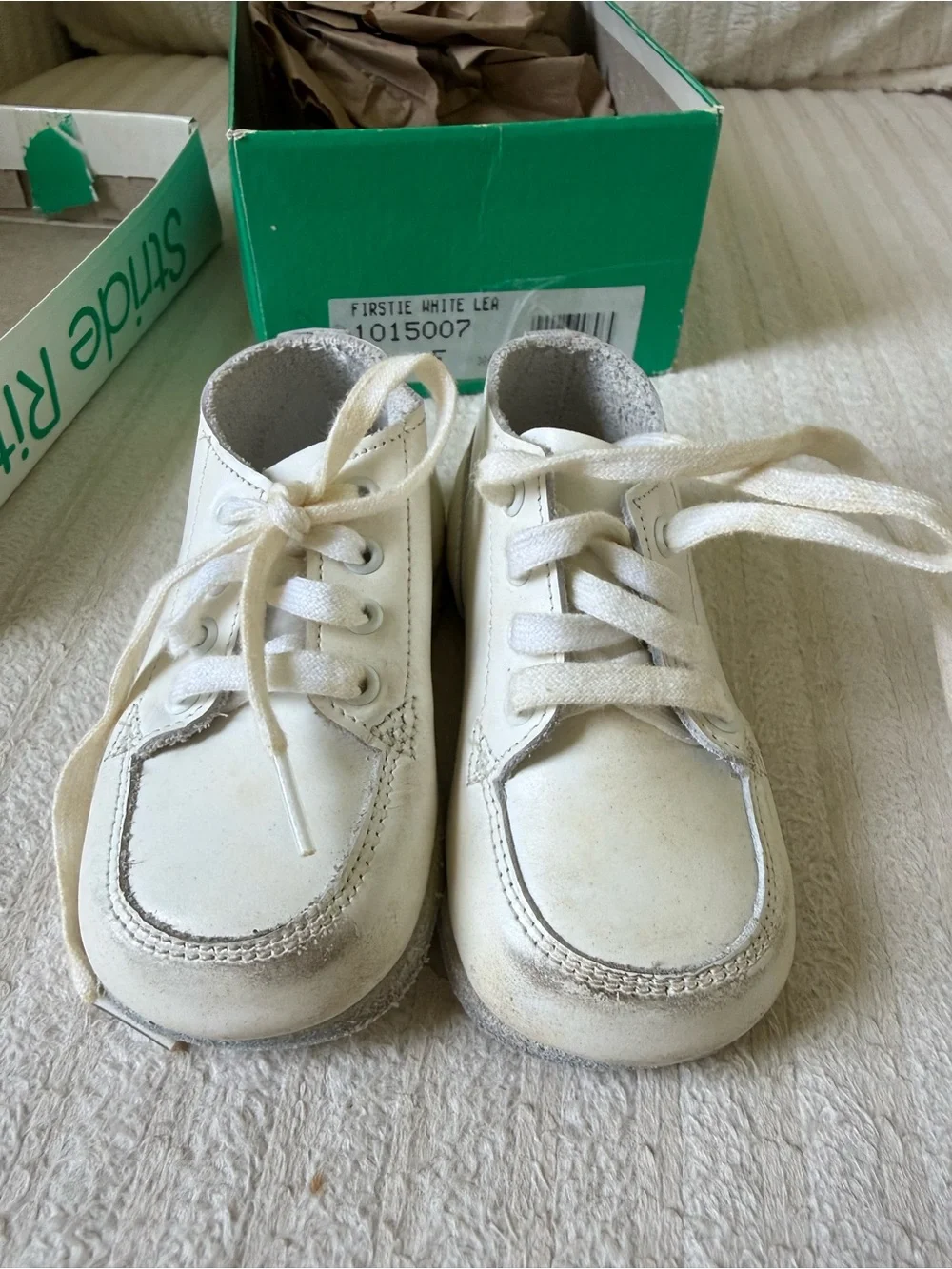 Vintage Stride Rite White Leather Baby Walker Shoes
